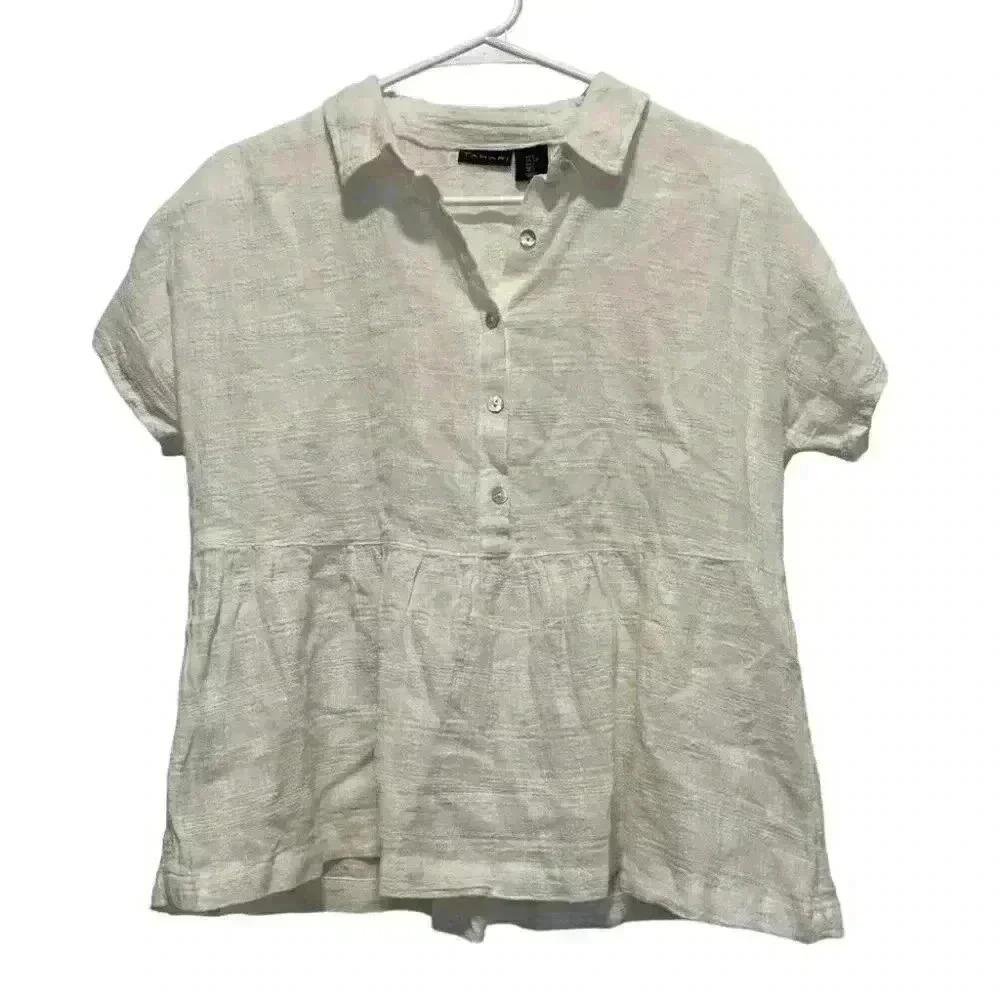 Tahari White Peplum Button Top